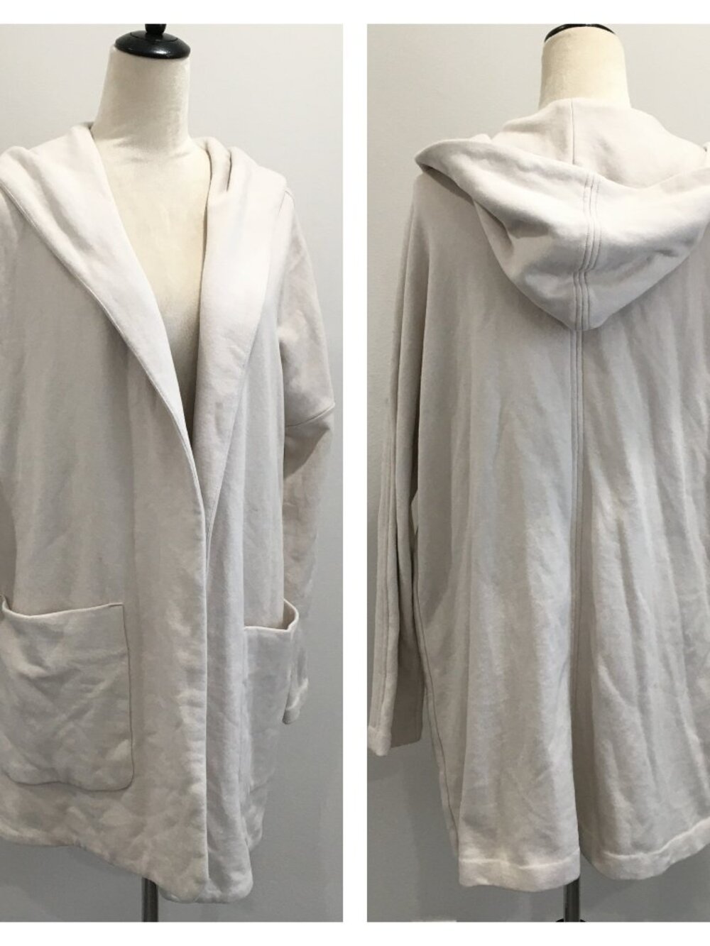 JAMES PERSE Lite Beige/Taupe Terry Cloth Lined Hooded Open Front Cardigan Jacket